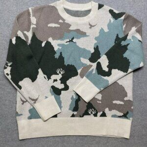 L.L. Bean Cotton Cashmere Mountain Wildlife Camo Sweater, Size L